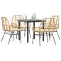 Preview: ARDEBO.de - 5-tlg. Garten-Essgruppe mit Kissen Braun Poly Rattan Glas