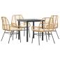 Preview: 5-tlg. Garten-Essgruppe mit Kissen Braun Poly Rattan Glas