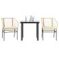Preview: ARDEBO.de - 3-tlg. Garten-Essgruppe mit Kissen Braun Poly Rattan Glas