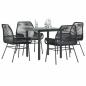 Preview: ARDEBO.de - 5-tlg. Garten-Essgruppe mit Kissen Schwarz Poly Rattan Glas