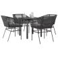 Preview: ARDEBO.de - 5-tlg. Garten-Essgruppe mit Kissen Schwarz Poly Rattan Glas