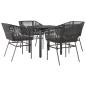 Preview: 5-tlg. Garten-Essgruppe mit Kissen Schwarz Poly Rattan Glas