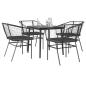 Preview: ARDEBO.de - 5-tlg. Garten-Essgruppe mit Kissen Schwarz Poly Rattan Glas