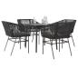 Preview: ARDEBO.de - 5-tlg. Garten-Essgruppe mit Kissen Schwarz Poly Rattan Glas