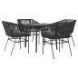 Preview: 5-tlg. Garten-Essgruppe mit Kissen Schwarz Poly Rattan Glas