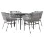 Preview: 5-tlg. Garten-Essgruppe mit Kissen Grau Poly Rattan Glas
