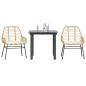 Preview: ARDEBO.de - 3-tlg. Garten-Essgruppe mit Kissen Braun Poly Rattan Glas