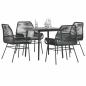 Preview: ARDEBO.de - 5-tlg. Garten-Essgruppe mit Kissen Schwarz Poly Rattan Glas