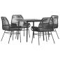 Preview: 5-tlg. Garten-Essgruppe mit Kissen Schwarz Poly Rattan Glas