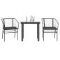 Preview: ARDEBO.de - 3-tlg. Garten-Essgruppe mit Kissen Schwarz Poly Rattan Glas
