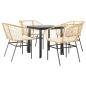 Preview: ARDEBO.de - 5-tlg. Garten-Essgruppe mit Kissen Braun Poly Rattan Glas