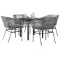 Preview: ARDEBO.de - 5-tlg. Garten-Essgruppe mit Kissen Grau Poly Rattan Glas