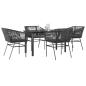 Preview: ARDEBO.de - 5-tlg. Garten-Essgruppe mit Kissen Schwarz Poly Rattan Glas