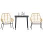 Preview: ARDEBO.de - 3-tlg. Garten-Essgruppe mit Kissen Braun Poly Rattan Glas