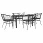 Preview: ARDEBO.de - 5-tlg. Garten-Essgruppe mit Kissen Schwarz Poly Rattan Glas
