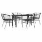 Preview: 5-tlg. Garten-Essgruppe mit Kissen Schwarz Poly Rattan Glas