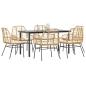 Preview: ARDEBO.de - 7-tlg. Garten-Essgruppe mit Kissen Braun Poly Rattan Glas