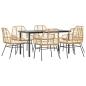 Preview: 7-tlg. Garten-Essgruppe mit Kissen Braun Poly Rattan Glas