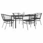 Preview: ARDEBO.de - 5-tlg. Garten-Essgruppe mit Kissen Schwarz Poly Rattan Glas