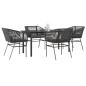 Preview: ARDEBO.de - 5-tlg. Garten-Essgruppe mit Kissen Schwarz Poly Rattan Glas