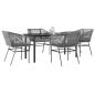 Preview: ARDEBO.de - 5-tlg. Garten-Essgruppe mit Kissen Grau Poly Rattan Glas