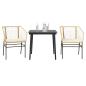 Preview: ARDEBO.de - 3-tlg. Garten-Essgruppe mit Kissen Braun Poly Rattan Glas