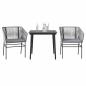 Preview: ARDEBO.de - 3-tlg. Garten-Essgruppe mit Kissen Grau Poly Rattan Glas