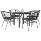 Preview: ARDEBO.de - 5-tlg. Garten-Essgruppe mit Kissen Schwarz Poly Rattan Glas