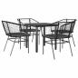 Preview: 5-tlg. Garten-Essgruppe mit Kissen Schwarz Poly Rattan Glas
