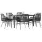 Preview: ARDEBO.de - 7-tlg. Garten-Essgruppe mit Kissen Schwarz Poly Rattan Glas
