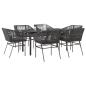 Preview: ARDEBO.de - 7-tlg. Garten-Essgruppe mit Kissen Schwarz Poly Rattan Glas