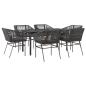 Preview: 7-tlg. Garten-Essgruppe mit Kissen Schwarz Poly Rattan Glas