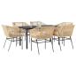 Preview: ARDEBO.de - 7-tlg. Garten-Essgruppe mit Kissen Braun Poly Rattan Glas