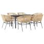 Preview: 7-tlg. Garten-Essgruppe mit Kissen Braun Poly Rattan Glas