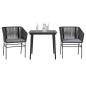 Preview: ARDEBO.de - 3-tlg. Garten-Essgruppe mit Kissen Schwarz Poly Rattan Glas