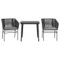 Preview: 3-tlg. Garten-Essgruppe mit Kissen Schwarz Poly Rattan Glas