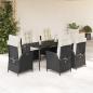 Preview: ARDEBO.de - 7-tlg. Garten-Essgruppe mit Kissen Schwarz Poly Rattan