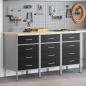 Preview: Werkbank 3-Teilig Schwarz und Grau aus Holzwerkstoff und Stahl