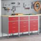 Preview: Werkbank 3er Set Rot und Grau aus Tischlerplatte und Stahl