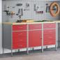 Preview: 3-teiliges Werkbank-Schrank-Set in Rot und Grau aus Holzwerkstoff und Stahl