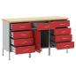 Preview: 3-teiliges Werkbank-Schrank-Set in Rot und Grau aus Holzwerkstoff und Stahl