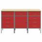 Preview: 3-teiliges Werkbank-Schrank-Set in Rot und Grau aus Holzwerkstoff und Stahl