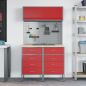 Preview: Arbeitsschrankset mit Schubladen mit Regal 5 stk. Rot