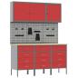 Preview: 8-teiliges Werkstattschrank- und Pegboard-Set in Rot aus MDF und Metall