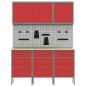Preview: 8-teiliges Werkstattschrank- und Pegboard-Set in Rot aus MDF und Metall