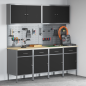 Preview: 10-teiliges Arbeitskabinet und Pegboard-Set in Schwarz aus MDF und Metall