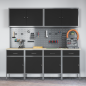 Preview: 10-teiliges Arbeitskabinet und Pegboard-Set in Schwarz aus MDF und Metall