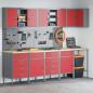 Preview: 12-teiliges Werkstattschrank- und Lochwandset in Rot aus MDF und Metall