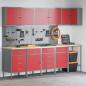 Preview: 12-teiliges Werkstattschrank- und Pegboard-Set in Rot aus MDF und Metall