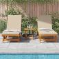 Preview: Sonnenliegen 2er Set mit Rädern und Kissen aus massivem Akazienholz